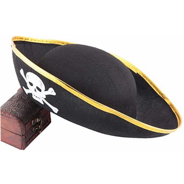 Wholesale Skull Print Pirate Captain Hat Golden Edging Buccaneer Hat Pirate Theme Parties and Halloween Costume Accessories