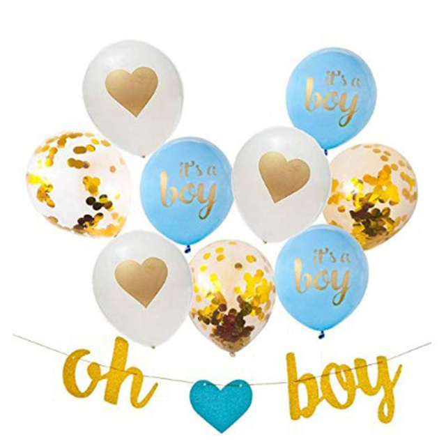 Boy Girl Baby Shower Balloons Decoration Kit with Letter Banner Confetti Blue Pink White Balloons for Gender Reveal Decoration