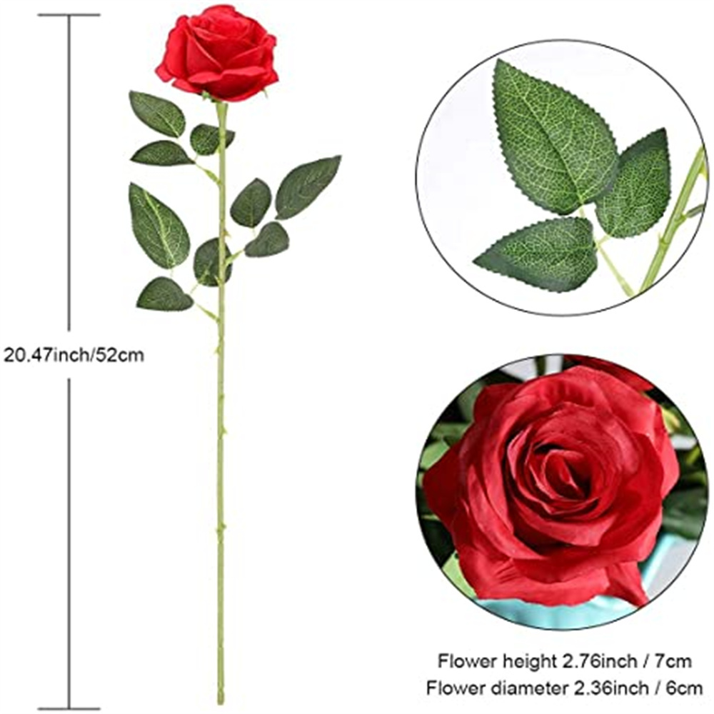 Artificial Red Roses Flowers Silk Realistic Blossom Roses Bridal  Bouquet Long Stem for Home Wedding Decoration Party