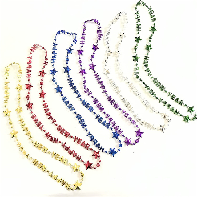 Wholesale Happy New Year Party Beads Necklace Plastic Beads for New Year Eve Mardi Gras Party Decoration