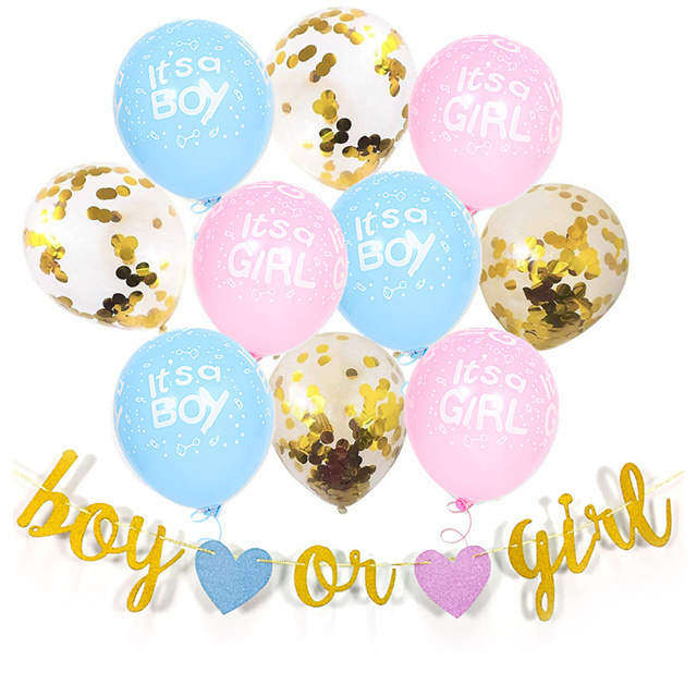 Boy Girl Baby Shower Balloons Decoration Kit with Letter Banner Confetti Blue Pink White Balloons for Gender Reveal Decoration