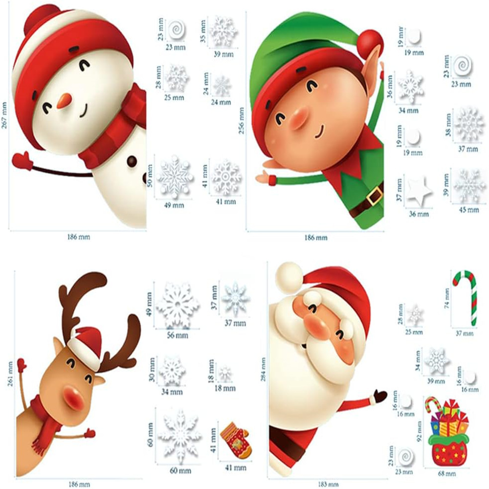 2023 Cheap Christmas Decoration Santa Elf Snowflake Pvc Vinyl Window Decor Sticker Clings