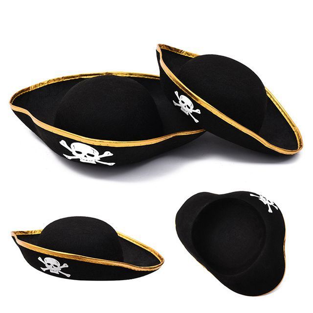 Wholesale Classic Skull Print Pirate Captain Hat Black Pirate Eye Patch for Halloween Costume Pirate Themed Party Photo Props