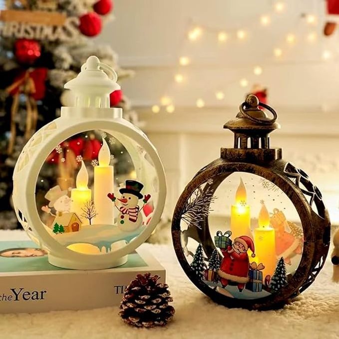 Hot selling Christmas Candle Lantern Santa Claus Light Led Outdoor Indoor Plastic Glass Bronze White Candle Lantern