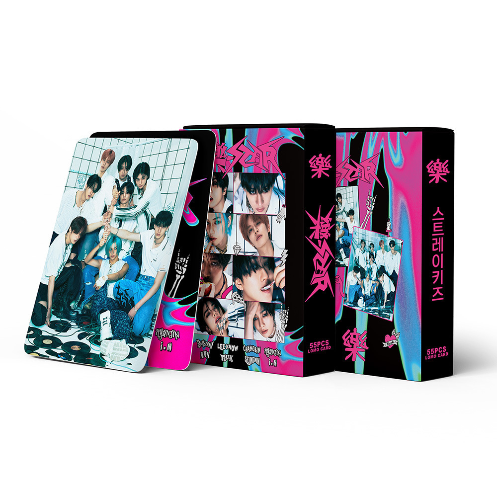 55Pcs/Set KPOP Stray Kids ROCK STAR LOMO Cards Album Laser Photocards HyunJin Felix BangChan Boxed Postcard Fans Collection Gift