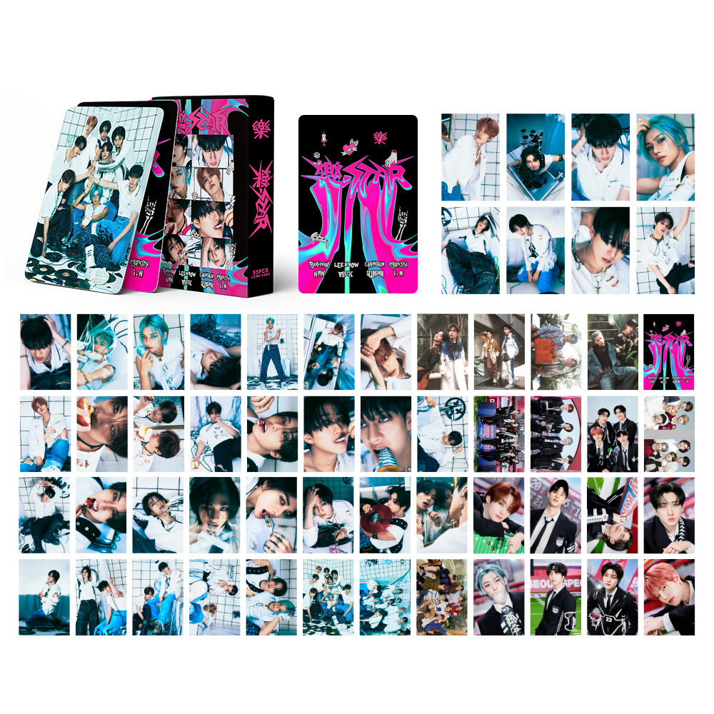 55Pcs/Set KPOP Stray Kids ROCK STAR LOMO Cards Album Laser Photocards HyunJin Felix BangChan Boxed Postcard Fans Collection Gift