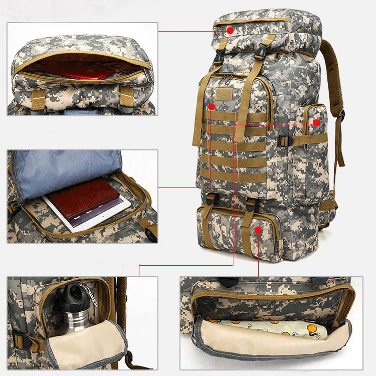 Custom Outdoor Sport Waterproof Hiking Survival Bag Black Camouflage Hunting Tactical Backpack