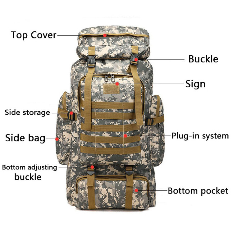 Custom Outdoor Sport Waterproof Hiking Survival Bag Black Camouflage Hunting Tactical Backpack