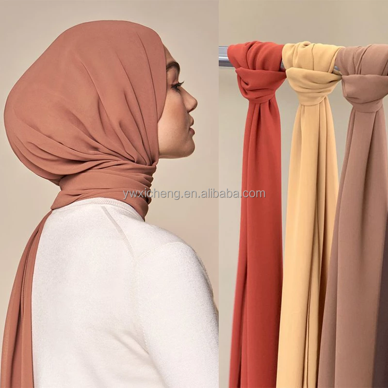 2022 Chiffon Niqab Jersey Scarf Wholesale Islamic 130g Plain Hijab Chiffon High Quality Fashion Solid Colors Shawl 180*70CM