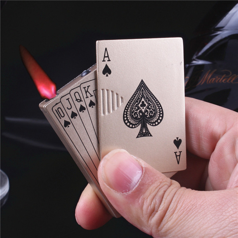 NEW Creative Butane Gas Lighters Poker Card Shape Lighter with Currency Test Light Metal Giveaways without Fuel Gift for Men 70g