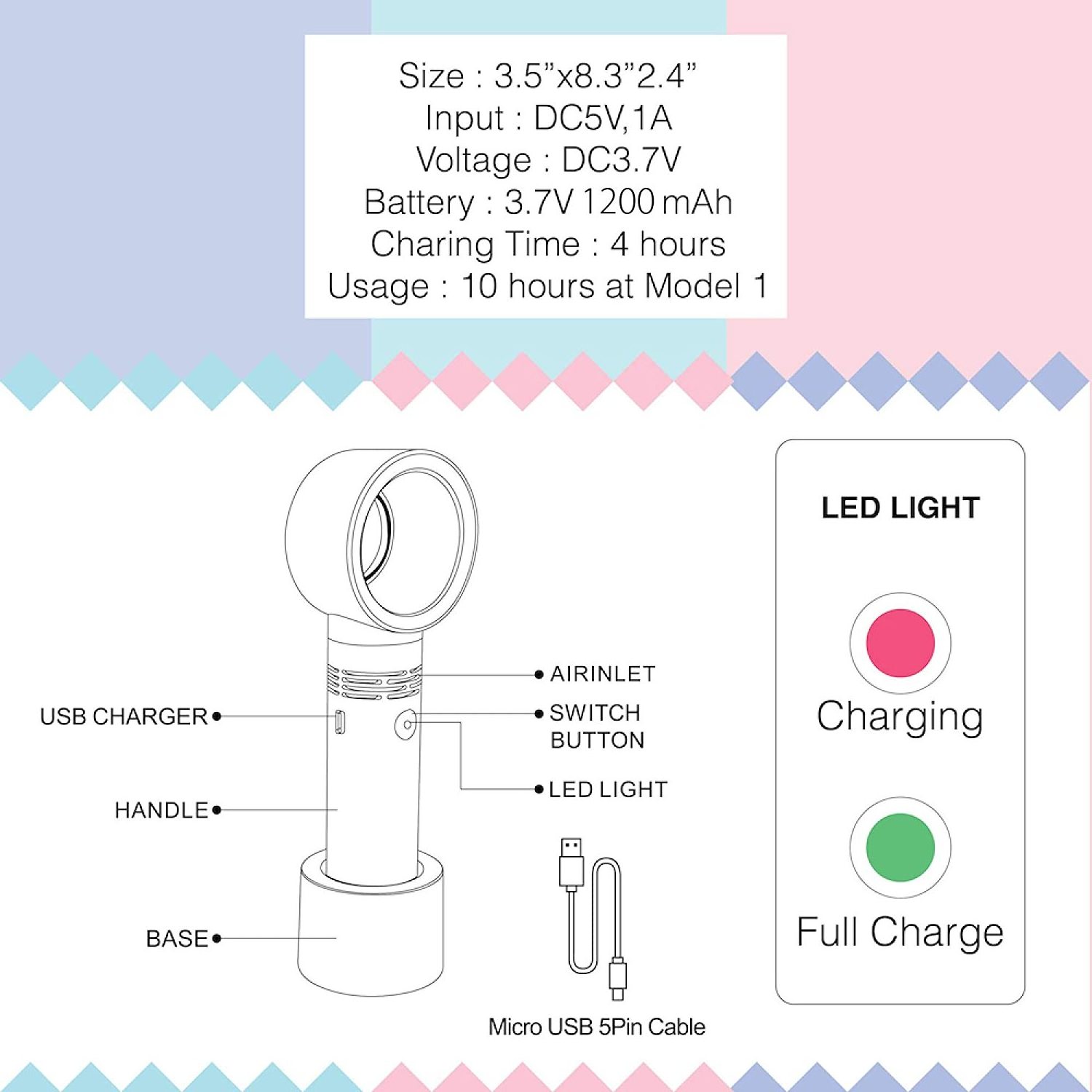 2023 New No Blades Whirlwind Personal Cooling Fan Mini Bladeless Fan for Travel, Handheld or Hands-free