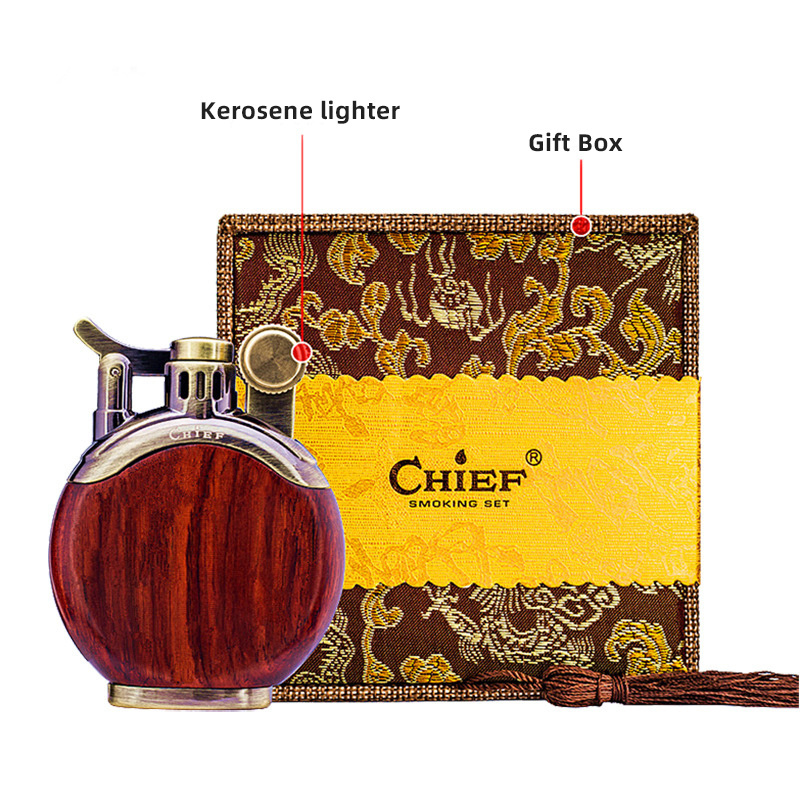 2023 Classic High-end Heavy Wood Kerosene Lighter Flint Refillable Oil Cigarette Lighters Custom Logo