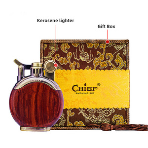 2023 Classic High-end Heavy Wood Kerosene Lighter Flint Refillable Oil Cigarette Lighters Custom Logo