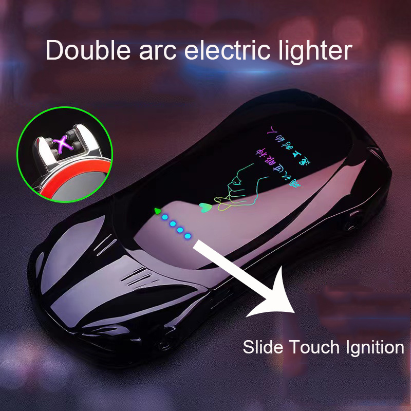 New Fasion Custom Color Luminous Pattern Logo Electric Lighter Rechargeable Double Arc Lighter Usb Lighter