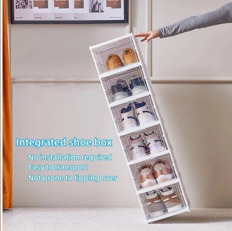 Foldable Storage Shoe Box Stackable Dustproof Living Room Sneaker Cabinet Multi Layer Cubby Shoes Rack Plastic Boxes Containers