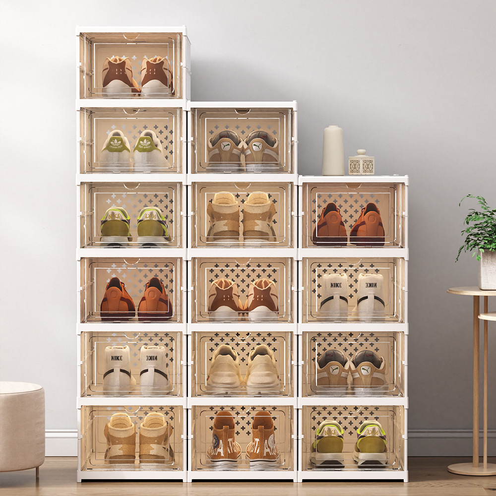 Foldable Storage Shoe Box Stackable Dustproof Living Room Sneaker Cabinet Multi Layer Cubby Shoes Rack Plastic Boxes Containers