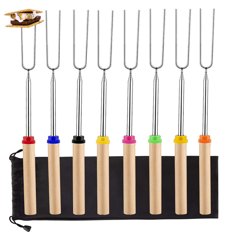 Hot Sell Telescopic Barbecue Fork Marshmallow Roasting Sticks Smore Hot Dog Fork Campfire Skewers For Camping Essentials