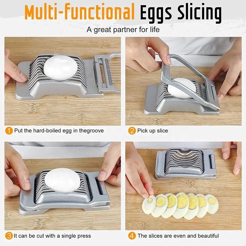 Multi-functional Egg Cutter Stainless Steel Wire Egg Slicer Kitchen Gadgets Tool Plastic Egg Cutter