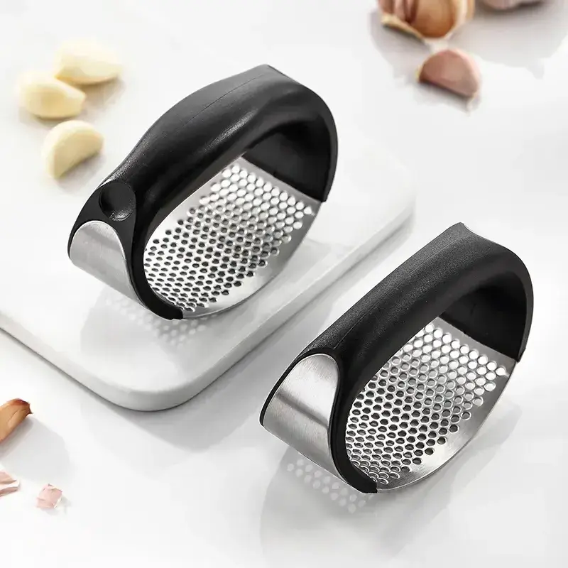 Stainless Steel Garlic Press with Handle Rocker Garlic Roller Crusher Chopper Ergonomic Hand Garlic Peeler Gadget