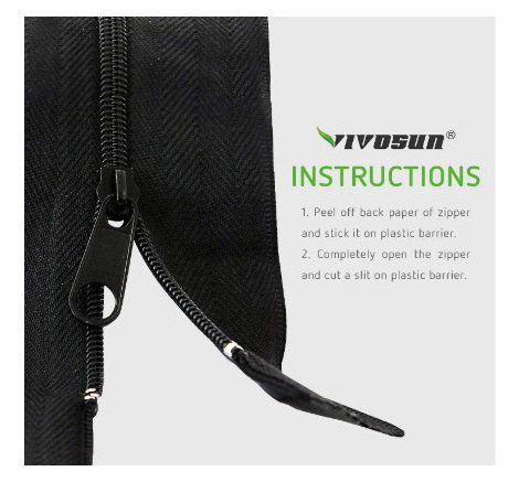 Black Durable Waterproof Zipper Double Sided Self Adhesive Nylon Zipper Long Chain