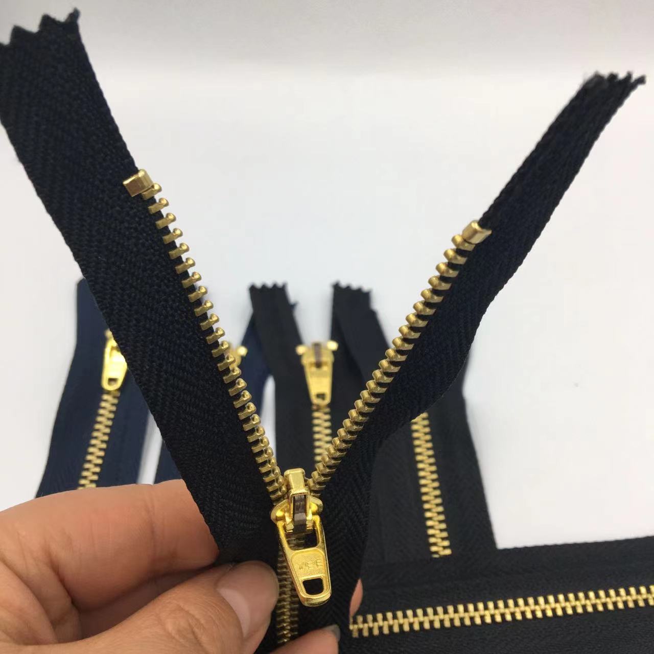 Factory wholesale 3#_5# Brass Yg zipper with semi-automatic lock jeans brass zipper metal zipper