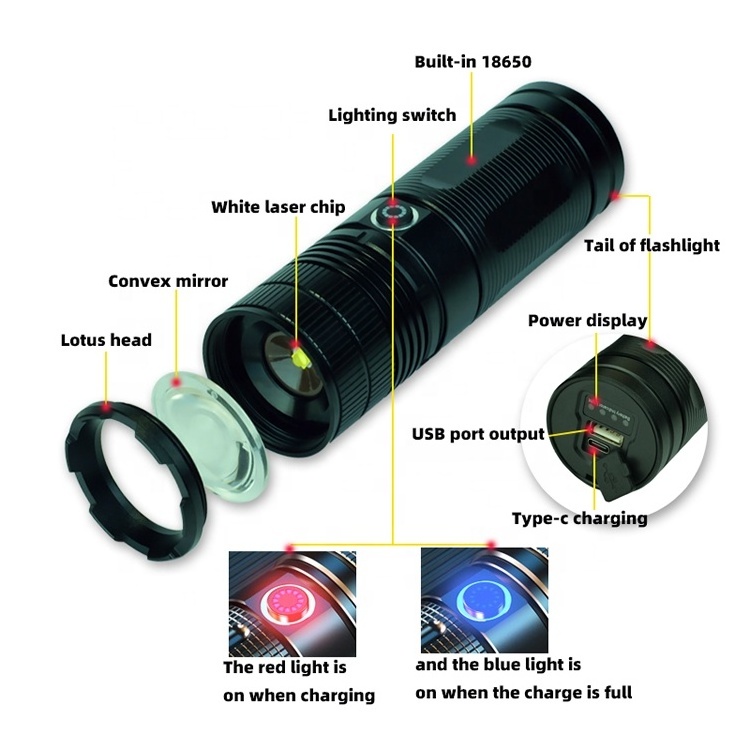 USB Rechargeable high-lumen Tactical Flashlight Portable Zoom LED Flashlight Outdoor Camping and hiking