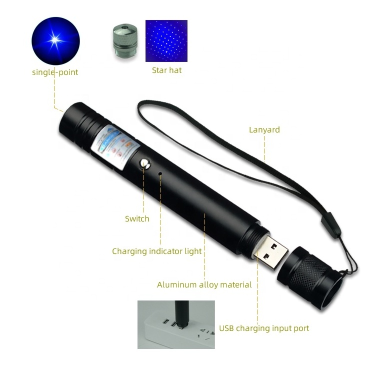 Portable blue light 450nm  low power USB charging laser pointer aiming pointer with built-in battery  laser pointer