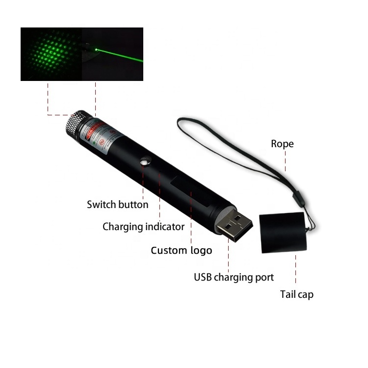 Manufacturer direct USB rechargeable portable mini laser pointer green Mantianxing laser flashlight