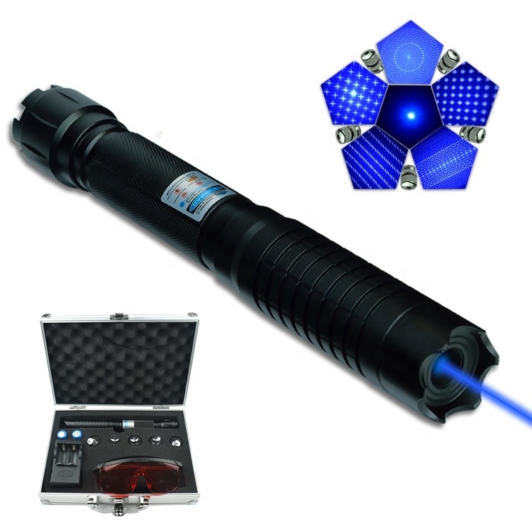 B009 Metal Laser Pointer Manufacturer Direct Sales Adjustable Blue Laser Pointer 450nm with 5 Star  Aluminum Case Set