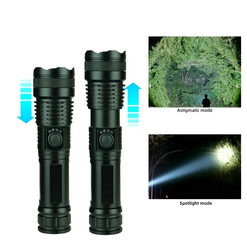 High lumen USB rechargeable tactical flashlight portable zoom LED flashlight P50 outdoor camping and hiking