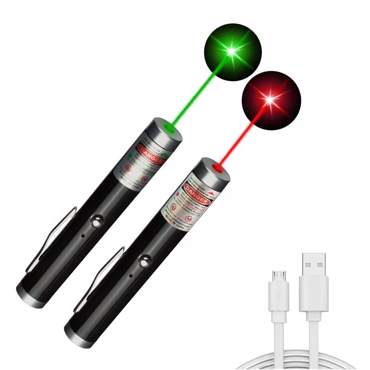 New Mini Single Point Internal Battery USB Charging Green Laser Pointer 523nm Red Light 650nm Indicator Teaching Pen