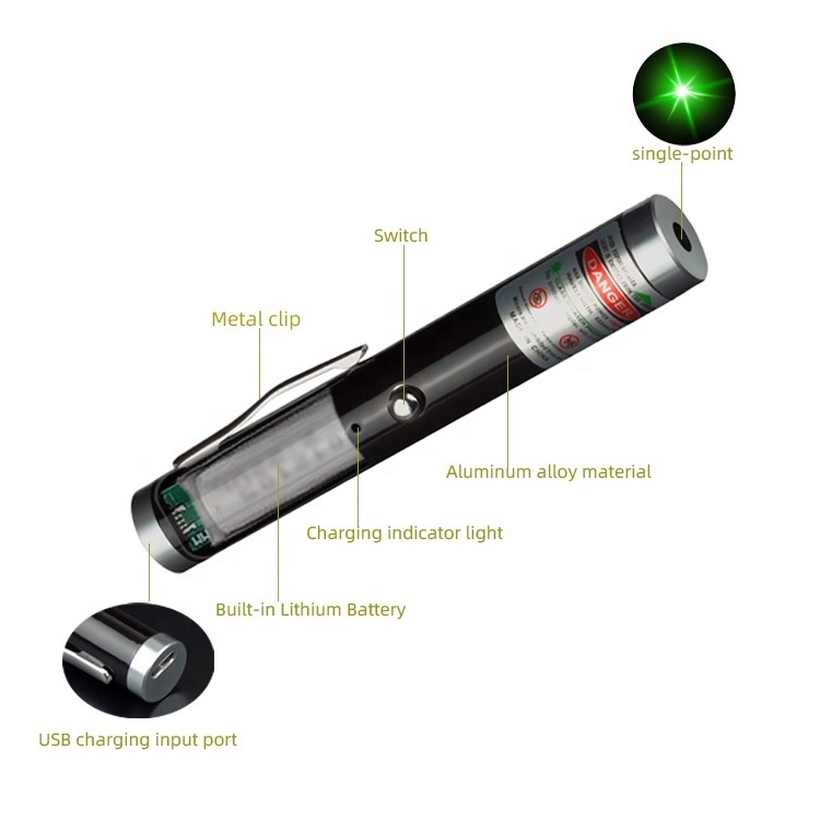 New Mini Single Point Internal Battery USB Charging Green Laser Pointer 523nm Red Light 650nm Indicator Teaching Pen