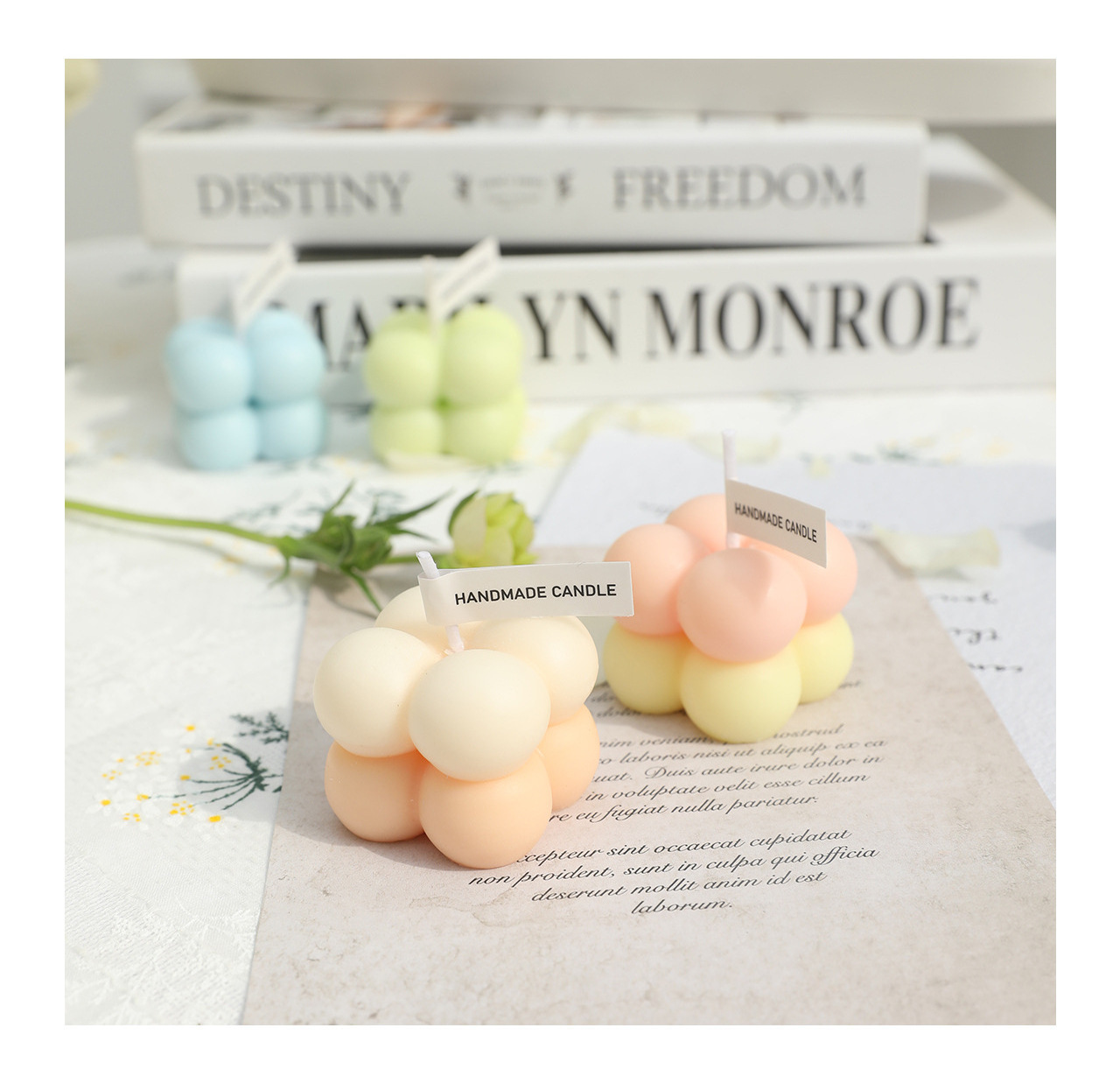 Ins style Romantic decoration in bulk handmade Cute Mini small Magic Cube bubble Smokeless scented candle