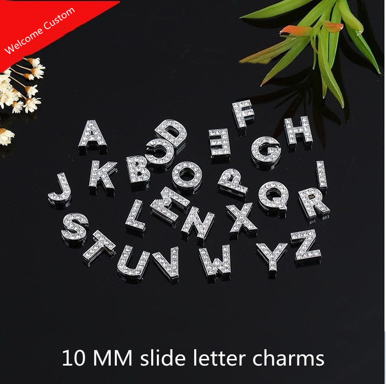 Factory Wholesale Designer Alloy charms DIY bracelet custom 10 mm Silver /Gold /Rose Gold 26 A-Z Letter Alphabet Slide Pendant