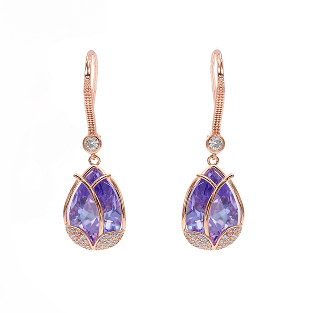 High Quality Purple Rhinestone Earrings Bridal Earrings Wedding Earrings for Women