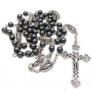 Hot sale Rosary Chain Custom Retro cross Design European Religious Handmade Catholic Rosary 6 mm Beads Necklace Women