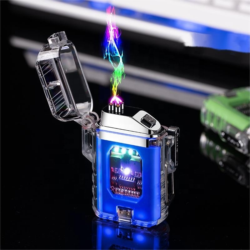 Electronic Rechargeable Lighter Transparent Waterproof Battery Plasma Arc LED Type-C Charging Lighter