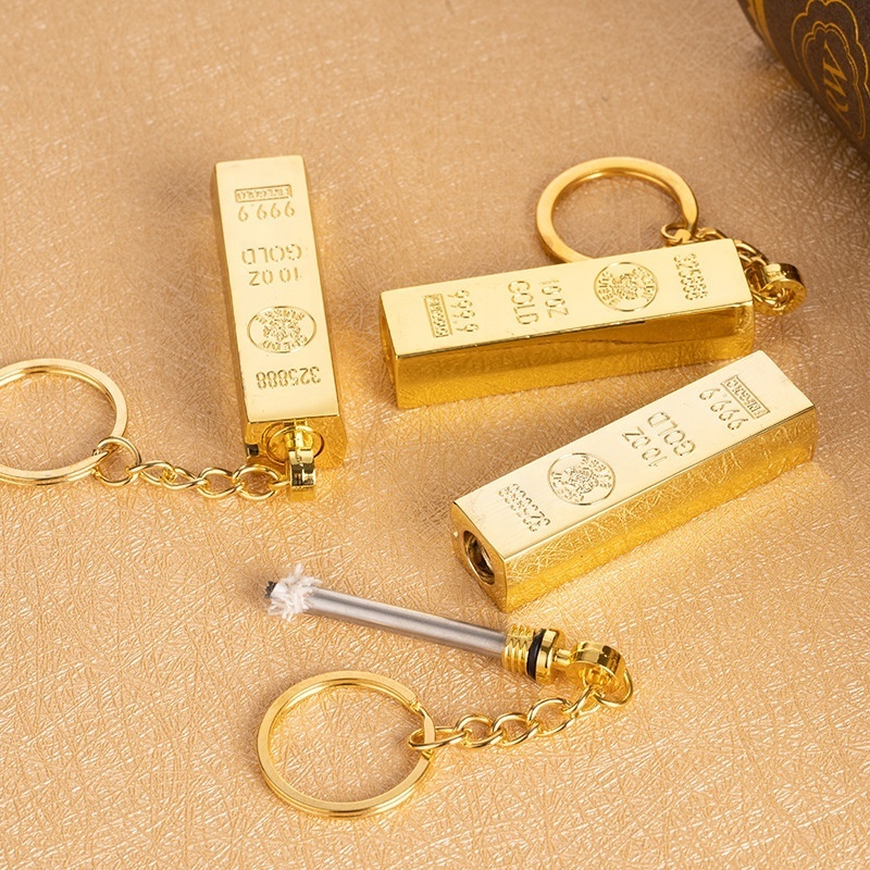 Lighter Fashion Gold Bar Multi-function Mini Keychain Friction Ignition Cigarette Cigar Refillable Oil Lighter