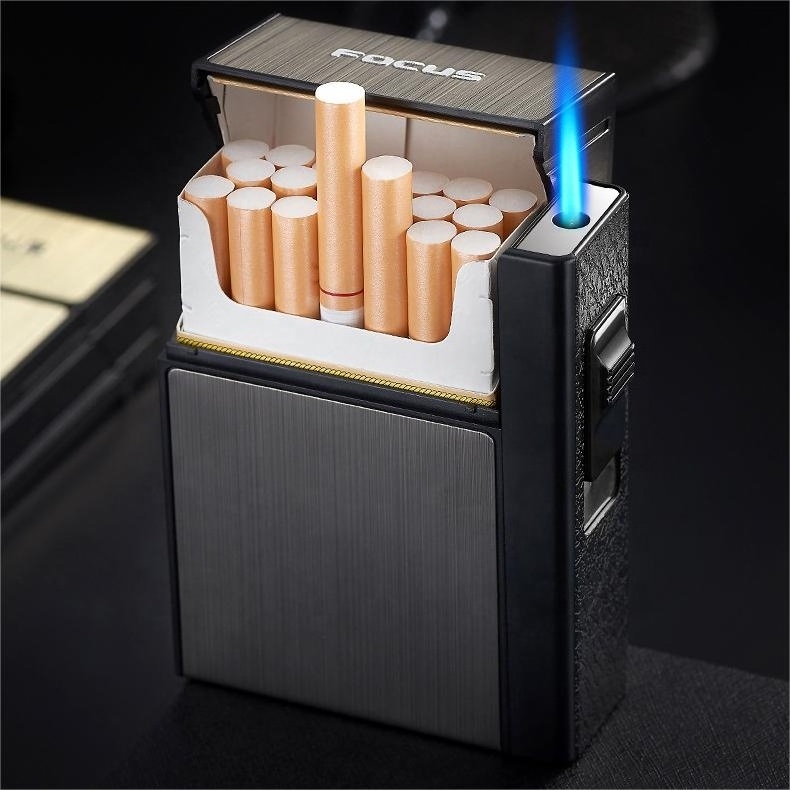 Cigarette Case Metal Plastic Focus Electronic Gold Black Silver Luxury 20pcs Cigarette Case With Lighter