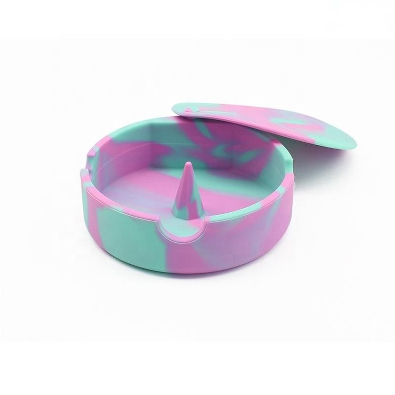 Silicone Ashtray Unbreakable Tie-Dye Round Glow in the Dark Luminous Silicone Rubber Cigarette Ashtray With Lid