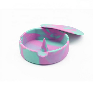 Silicone Ashtray Unbreakable Tie-Dye Round Glow in the Dark Luminous Silicone Rubber Cigarette Ashtray With Lid