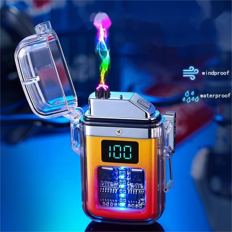 Arc Lighter Luminous Transparent Waterproof Battery Level Display Plasma Double Arc Type-C Charging Electric Lighter Briquet