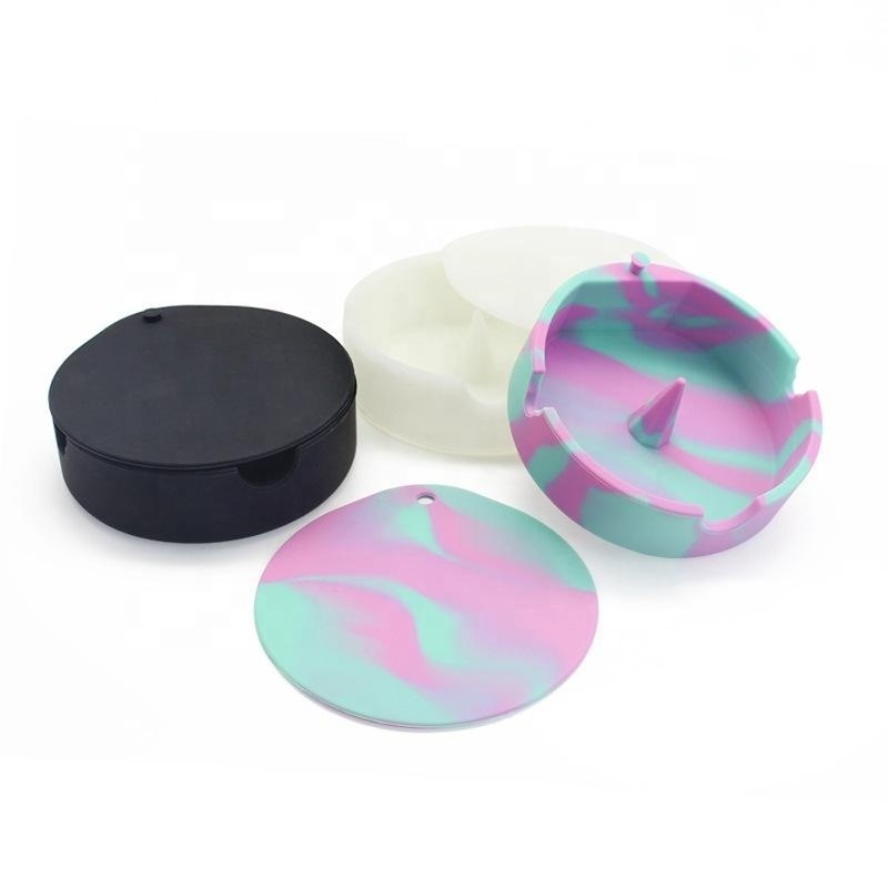 Silicone Ashtray Unbreakable Tie-Dye Round Glow in the Dark Luminous Silicone Rubber Cigarette Ashtray With Lid