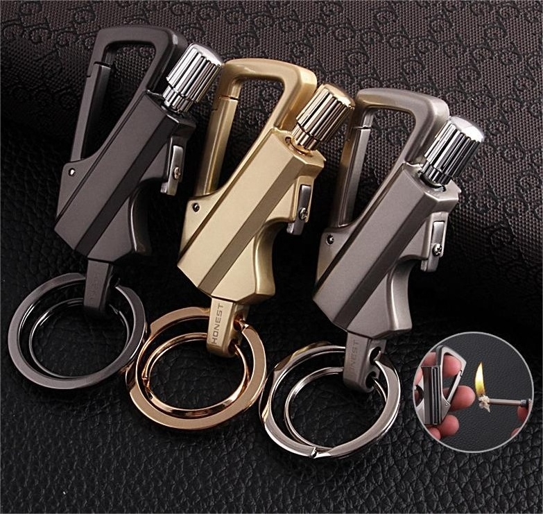 Lighter Key Ring Waterproof Metal Keychain Bottle Opener Reusable Matches Custom Logo Cigarette Refillable Oil Lighter