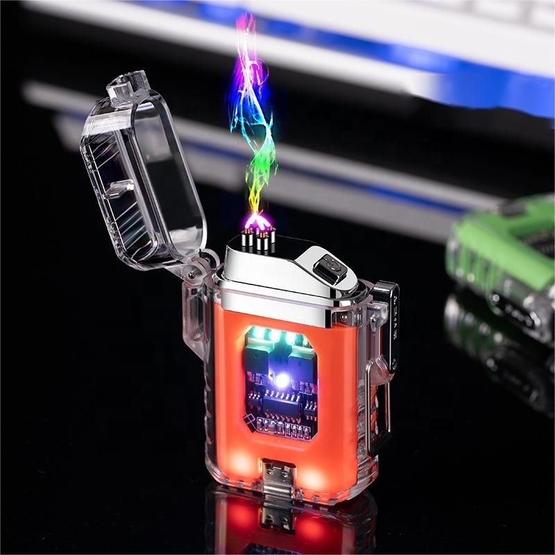 Electronic Rechargeable Lighter Transparent Waterproof Battery Plasma Arc LED Type-C Charging Lighter