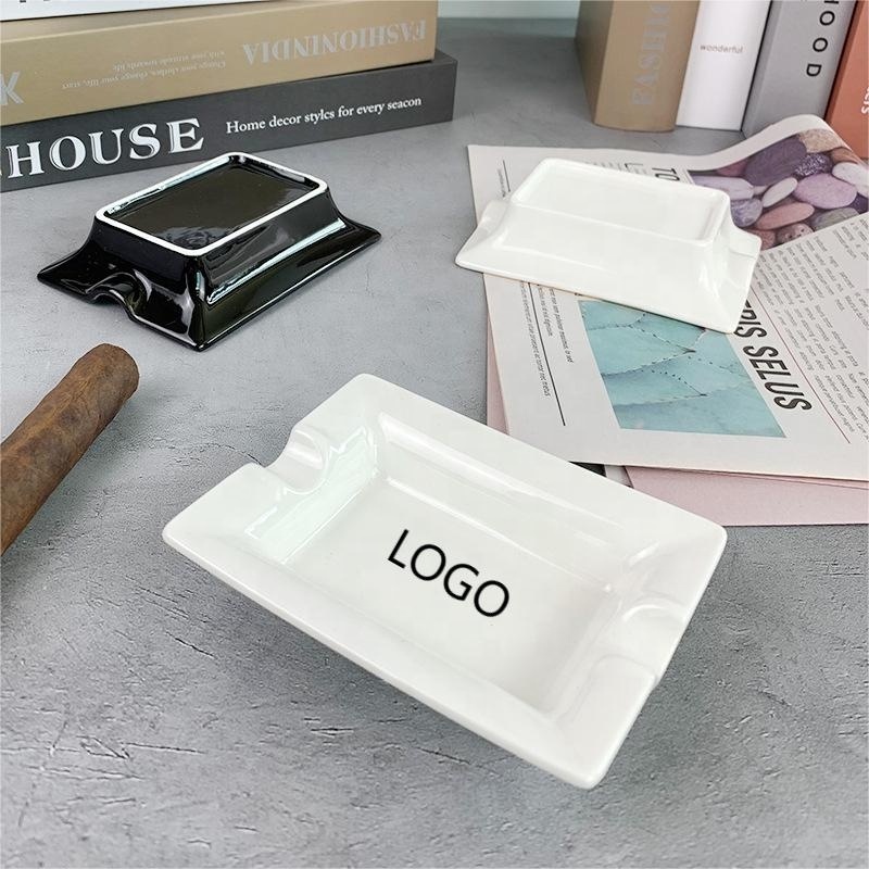 cigar cigarette porcelain ashtray Rectangle white custom logo hotel office ash tray wholesale cigar smoking porcelain cenicero