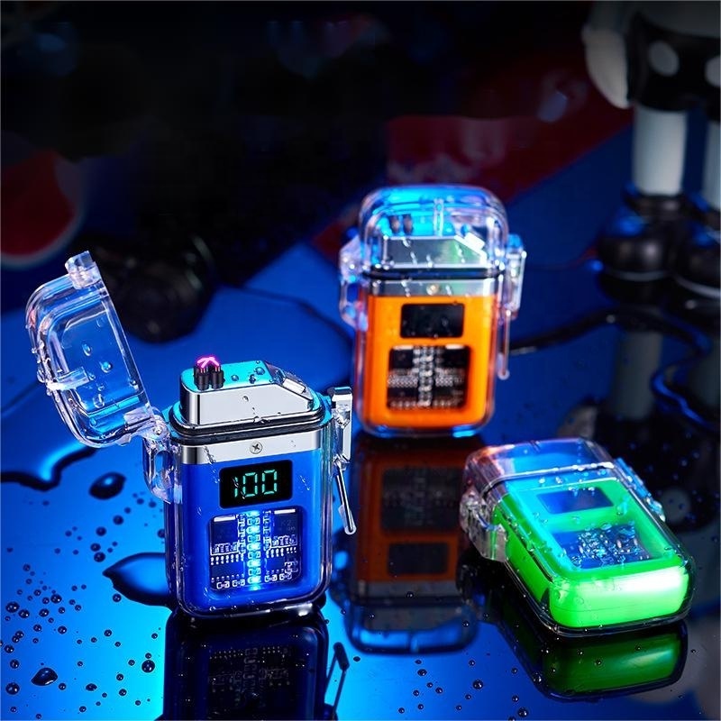 Arc Lighter Luminous Transparent Waterproof Battery Level Display Plasma Double Arc Type-C Charging Electric Lighter Briquet