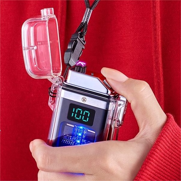 Arc Lighter Luminous Transparent Waterproof Battery Level Display Plasma Double Arc Type-C Charging Electric Lighter Briquet