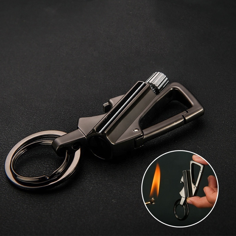 Lighter Key Ring Waterproof Metal Keychain Bottle Opener Reusable Matches Custom Logo Cigarette Refillable Oil Lighter