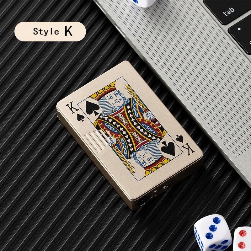 Wholesale creativity custom print LED Poker shaped model metal windproof butane gas green flame cigarette lighter